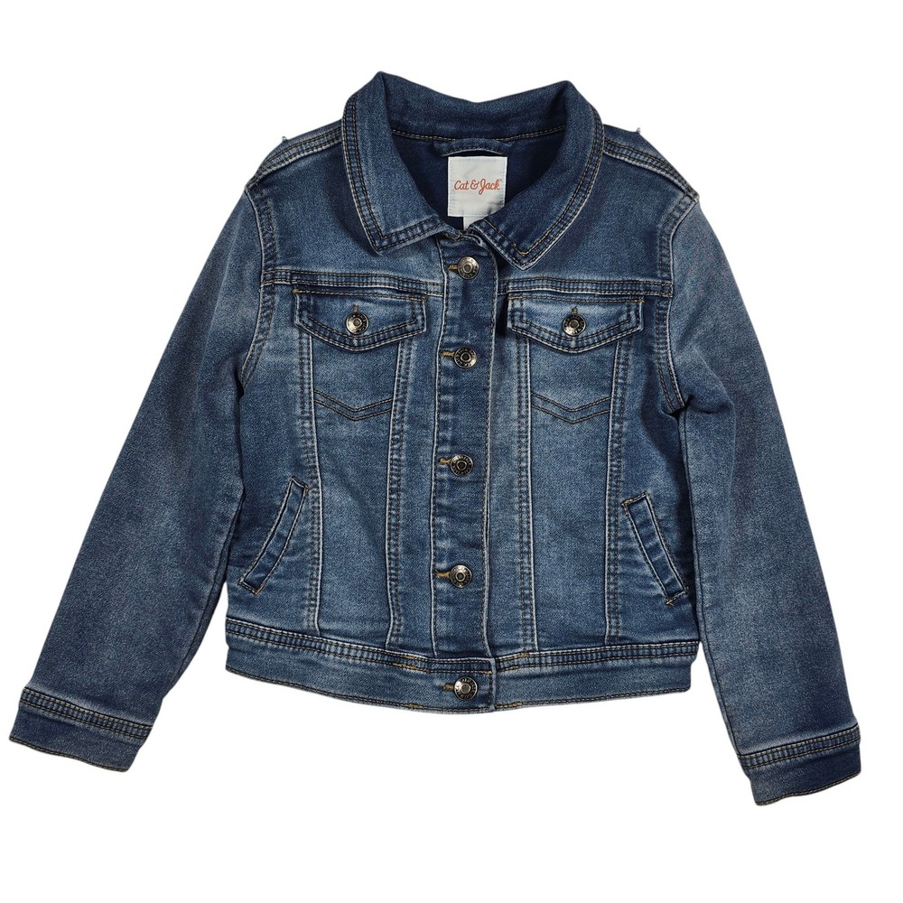 Cat & Jack Kids Blue Denim Trucker Jacket Medium Wash Button Front 5T